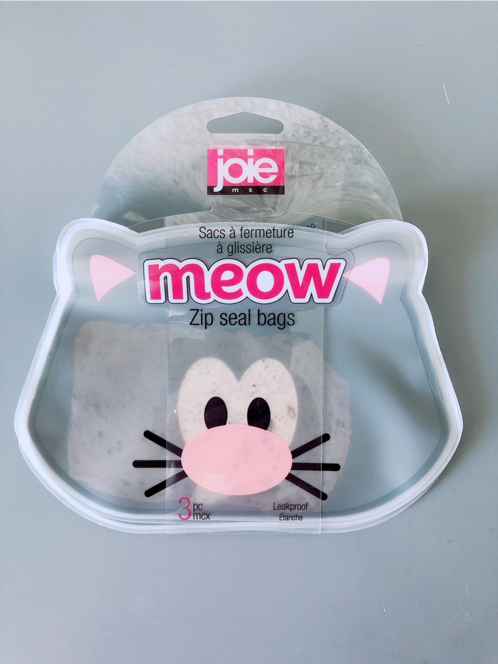 Joie Meow Cat-Shaped Zip Seal Bags reusable ziplock storage 3 pack